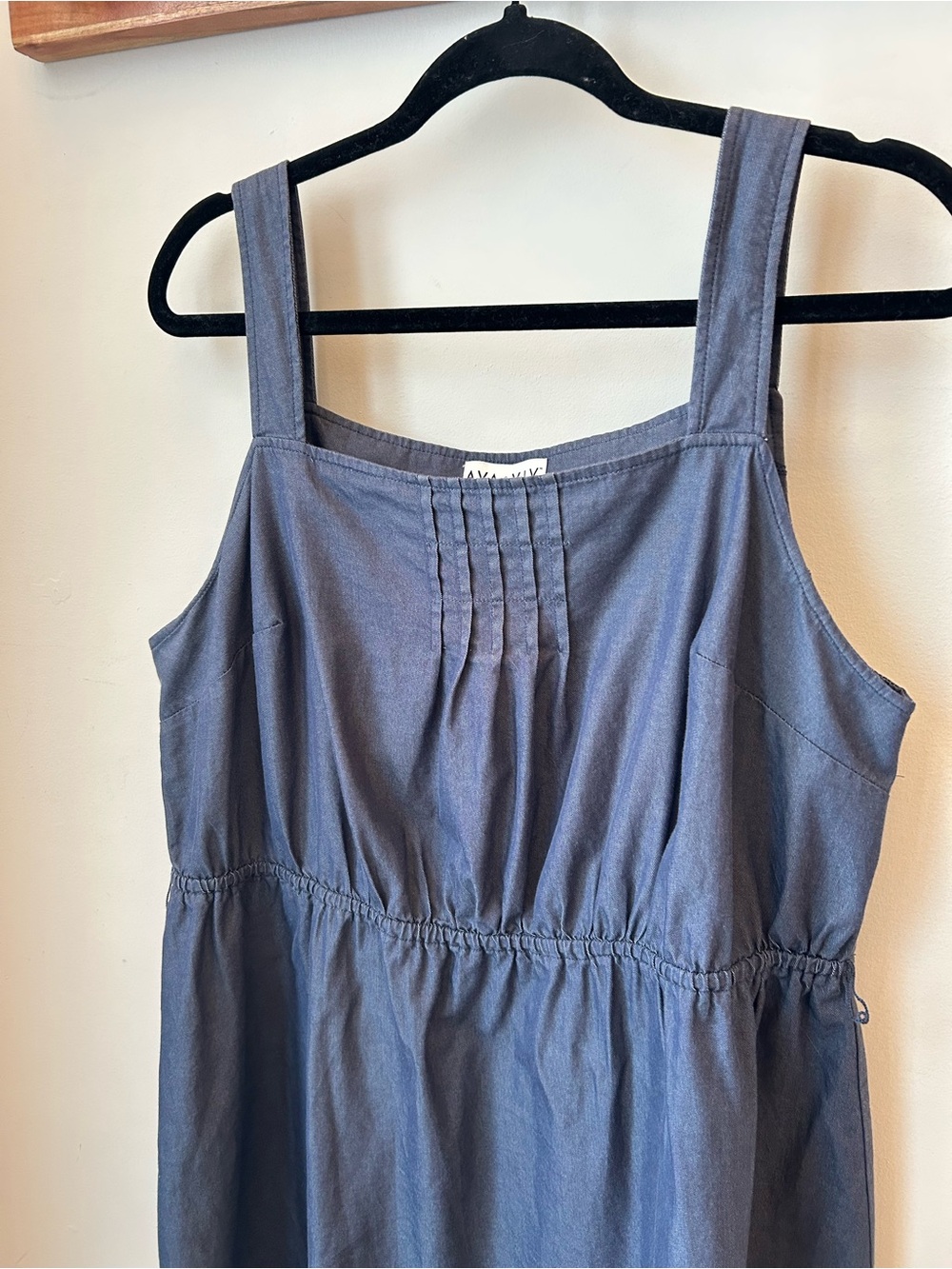 Chambray Cottagecore Babydoll Tank Dress | Blue Cotton Sleeveless | Plus Size XL - Picture 4 of 12